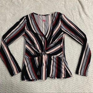 SM black, red, blue & pink faux wrap long sleeve